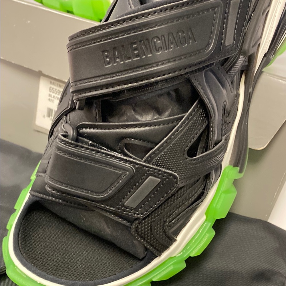 Balenciaga Black and white fluorescent Green Sandals woman’s size 9 - Picture 4 of 14